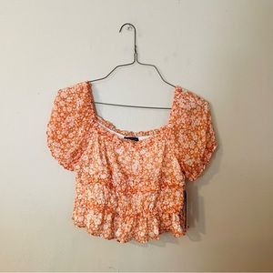 NWT Coral and White Floral Cropped Top